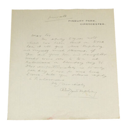 Rudyard Kipling: Autograph letter signed, [1925]